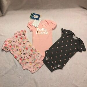 Gerber Onesies Bodysuit Baby Girl 6M Pink Grey New 3-Pack Floral Princess